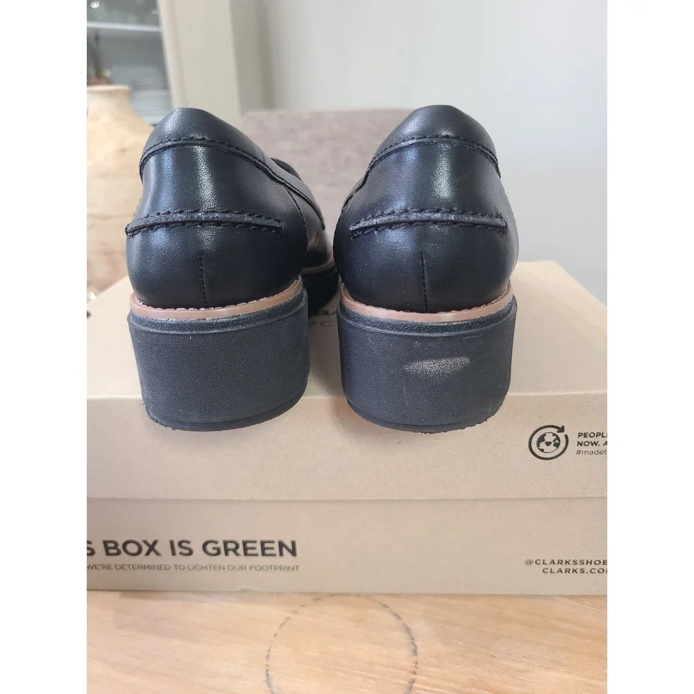 Clarks Sharon Graci Wedge Loafers Womens 10 Black Leather